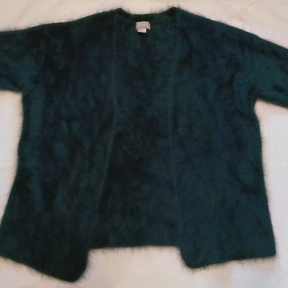 H&M Womens Gorgeous Deep Teal 75% Angora Rare Fuzzy 3/4 Length Sleeve Cardigan🌷 - Picture 8 of 11